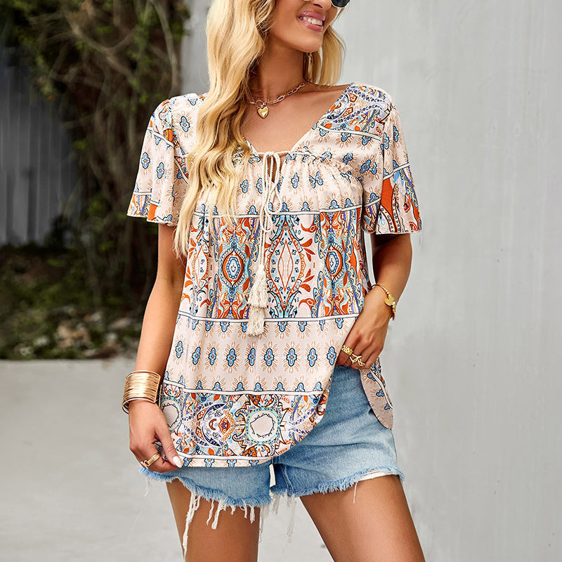 Sommer Böhmisches Bedrucktes T-Shirt