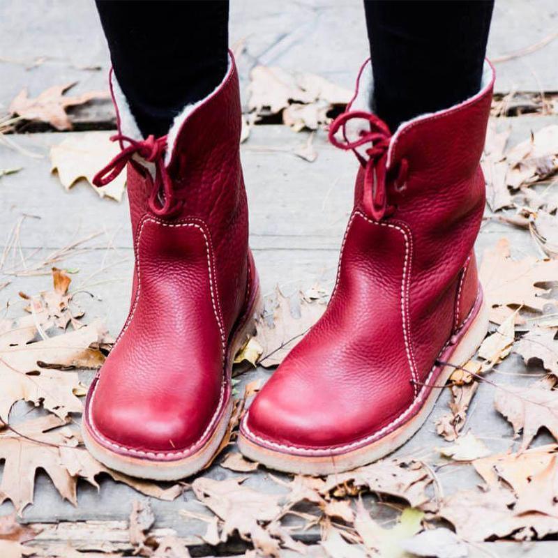 Holilychic Frauen Rund Toe Mittelwadenstiefel