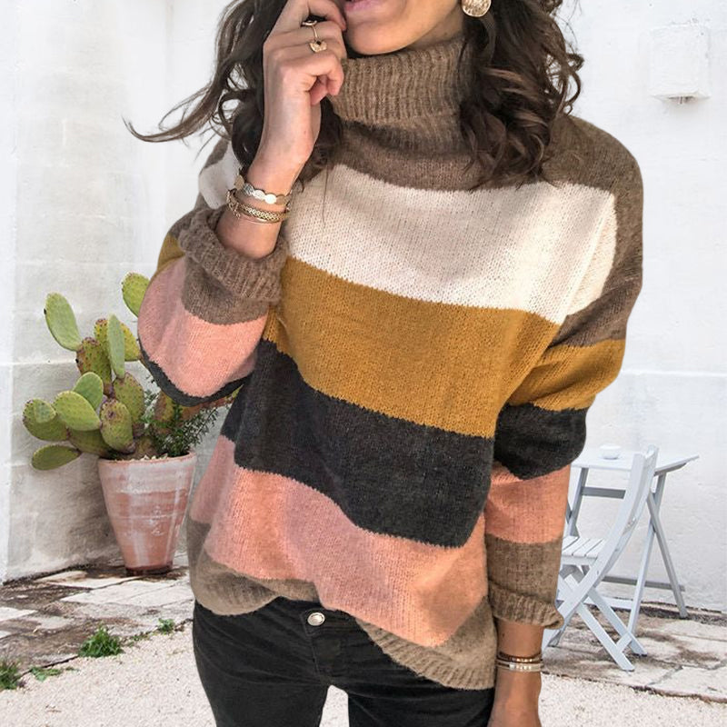 Gestreifter Strickpullover mit Stehkragen