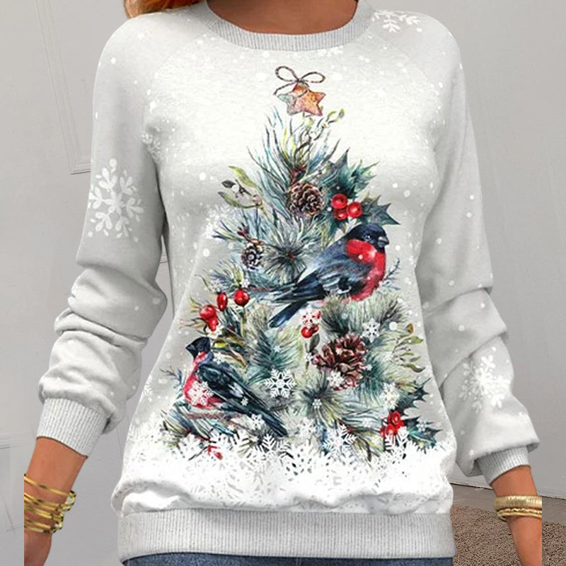 Pullover mit Weihnachtsbaummuster und Schneeflockenprint und langen Ärmeln