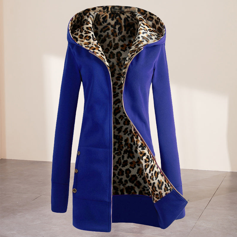 Plüsch-Sweatshirt mit Leopardenprint und Reißverschluss
