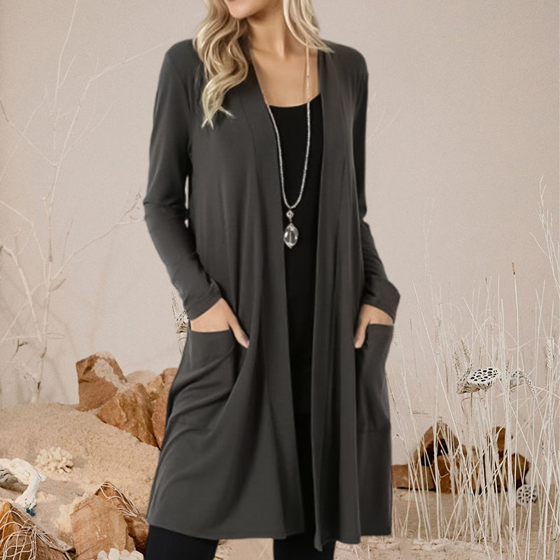 Einfache Einfarbige Lange Strickjacke