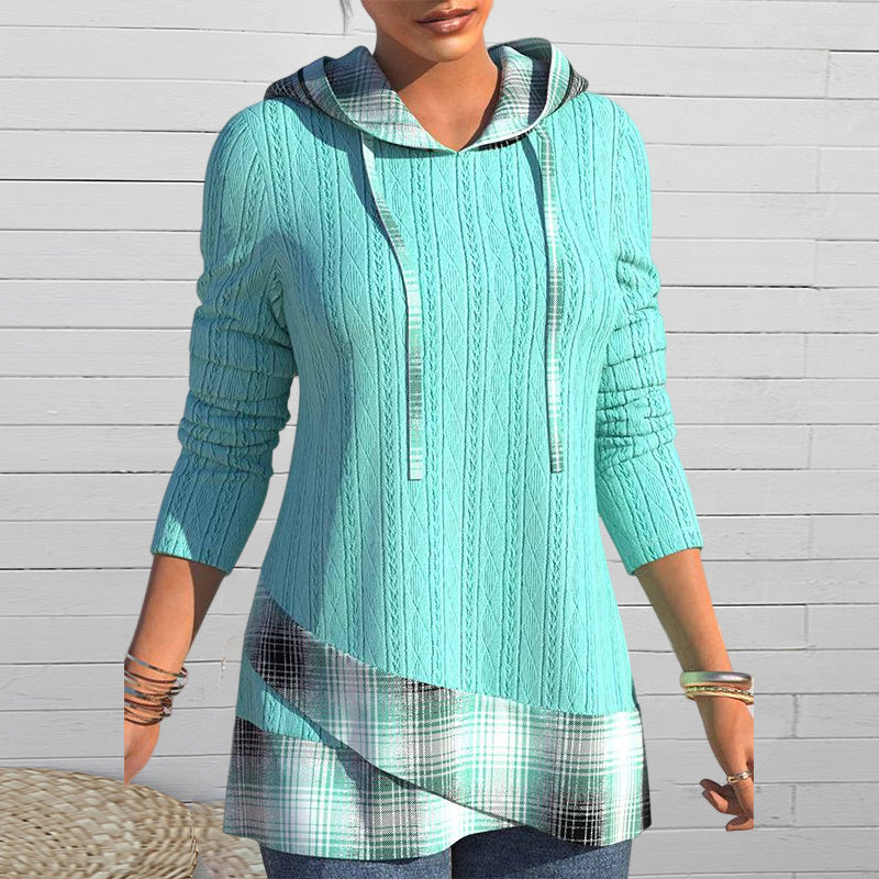 Gestreiftes Strickoberteil mit Kapuze