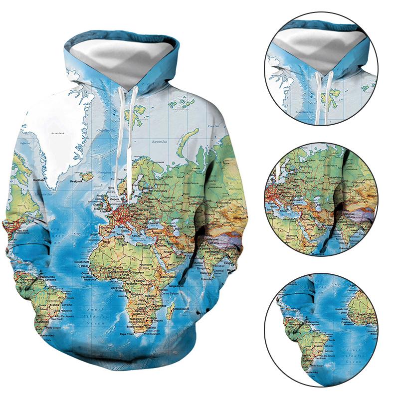 Weltkarte Digitaldruck T-Shirt und Kapuzenpullover