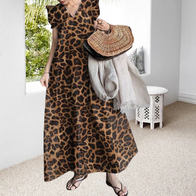 Langes Kleid mit Leopardenmuster