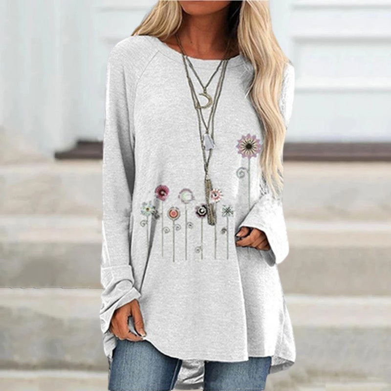 Langärmeliges T-Shirt mit Blumendruck