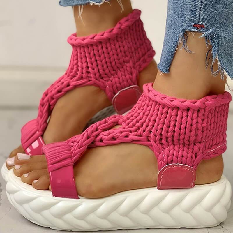 Gewebter Stoff Plateau Dicke Sohle Sandalen