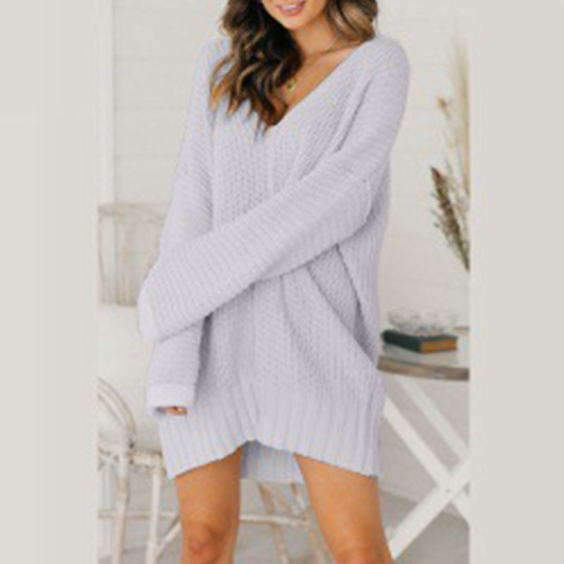 Lockere Mittellange Strickkleider mit V-Ausschnitt für Damen