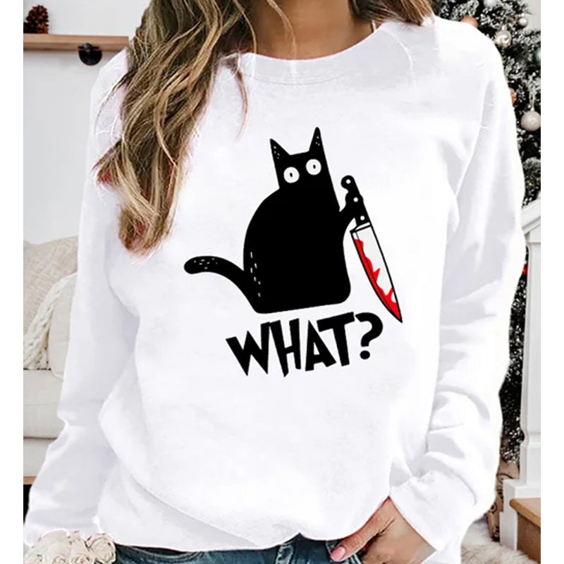 Lustiges T-Shirt mit schwarzem Katzendruck