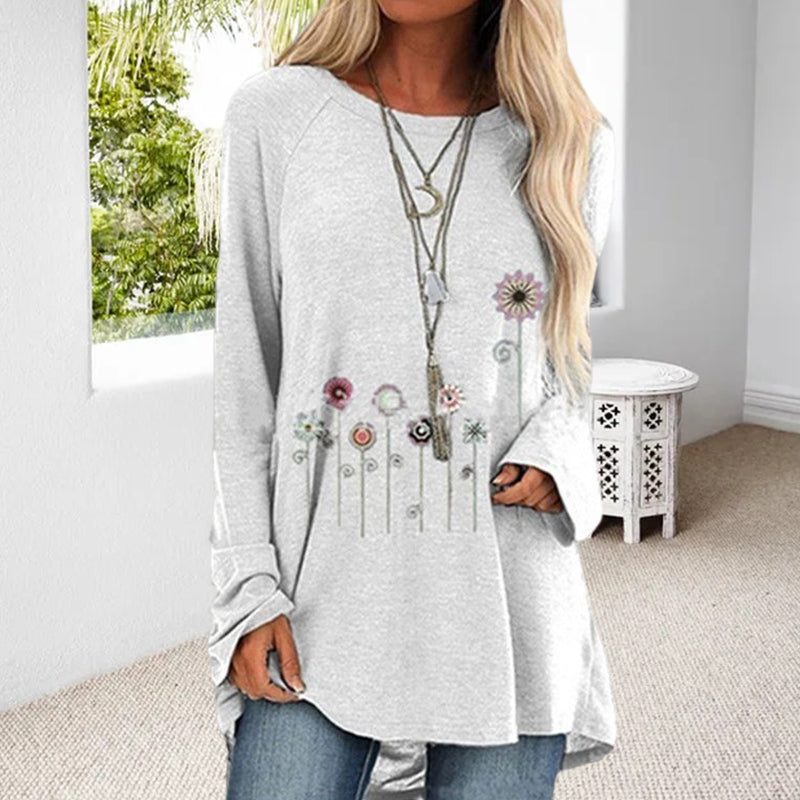 Langärmeliges T-Shirt mit Blumendruck