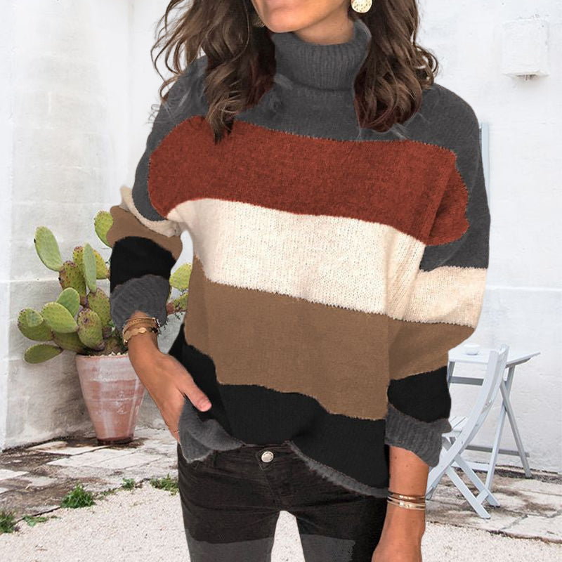 Gestreifter Strickpullover mit Stehkragen