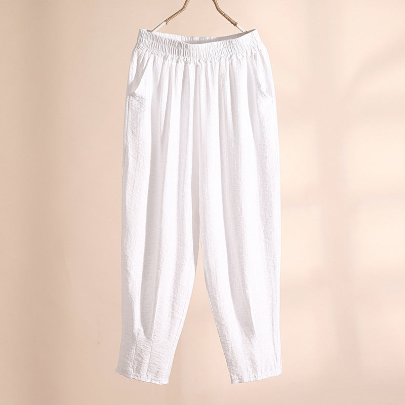 Dünne Einfarbige Freizeithose Mit Elastischer Taille