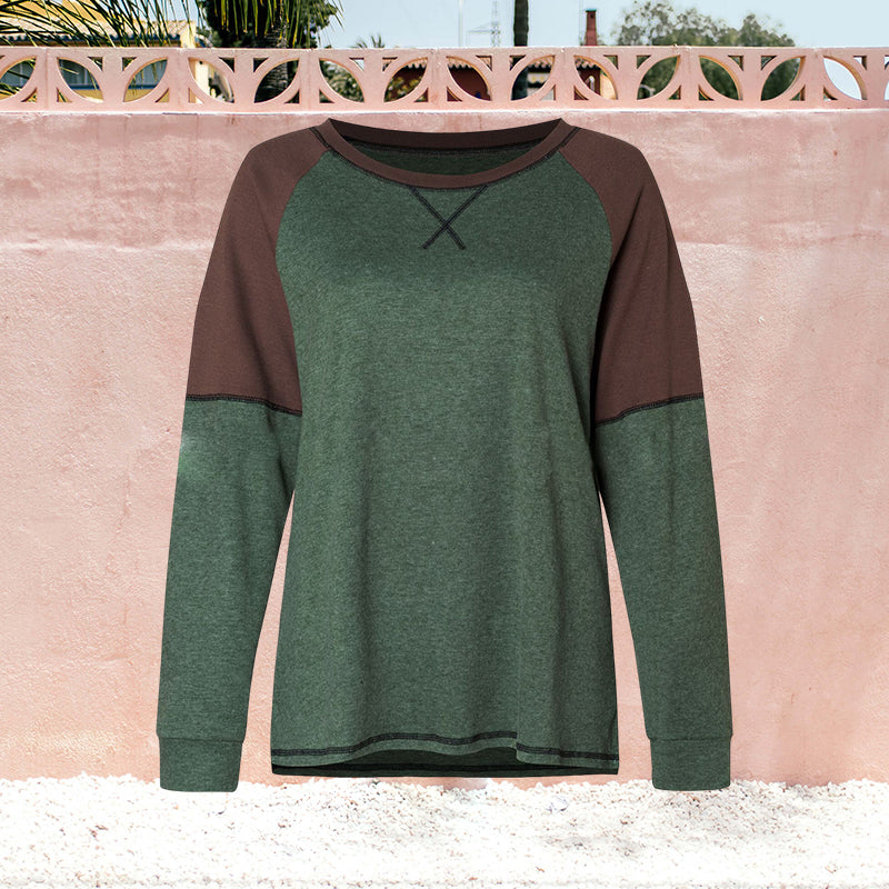 Rundhalsausschnitt langärmeliger Zweifarbiger T-Shirt