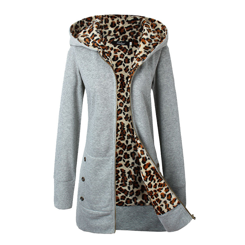 Plüsch-Sweatshirt mit Leopardenprint und Reißverschluss