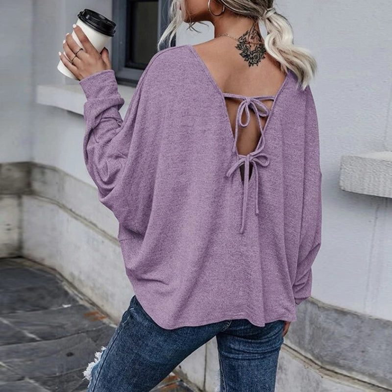 Einfarbiges Lockeres Geschnürtes T-Shirt für Damen