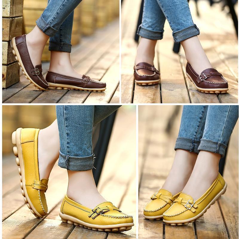 Damen Leder Slip-on Flache Loafer Schuhe