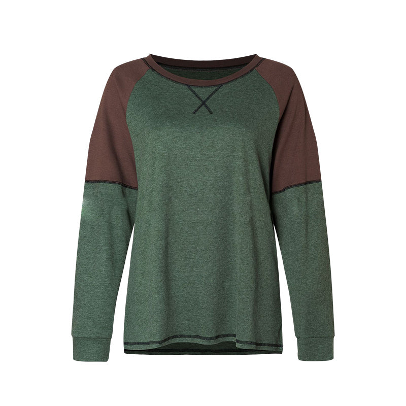 Rundhalsausschnitt langärmeliger Zweifarbiger T-Shirt