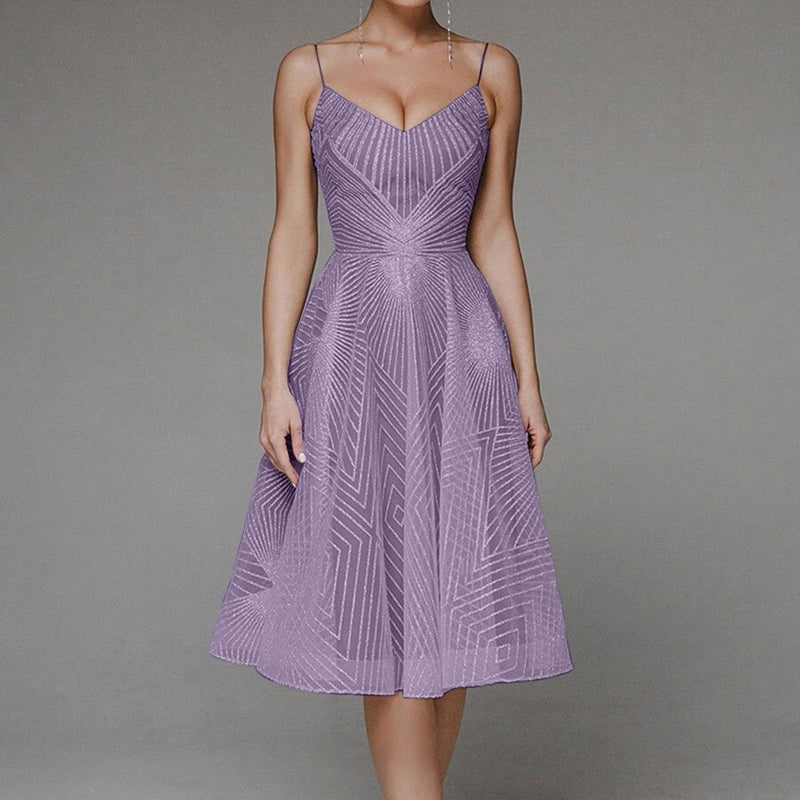 Sexy modisches besticktes ärmelloses Kleid mit V-Ausschnitt