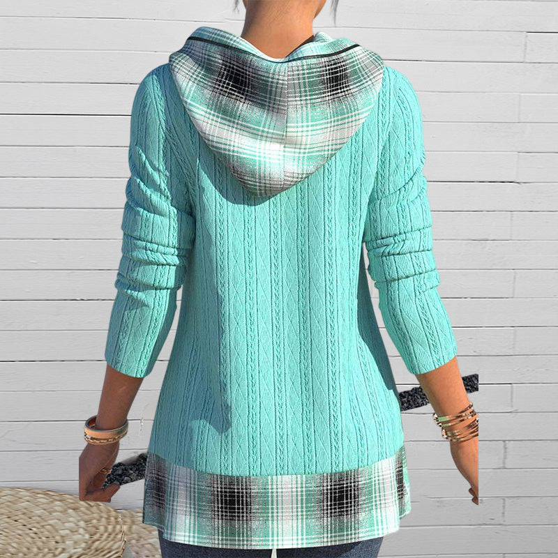 Gestreiftes Strickoberteil mit Kapuze