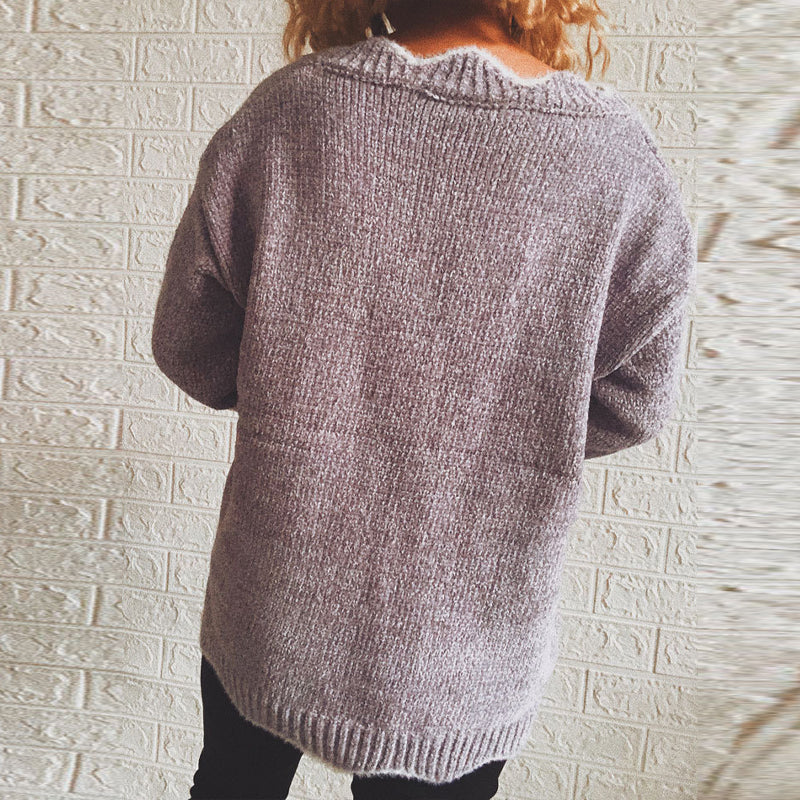 Langärmeliger Lässiger Pullover mit V-Ausschnitt