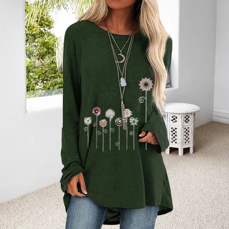 Langärmeliges T-Shirt mit Blumendruck