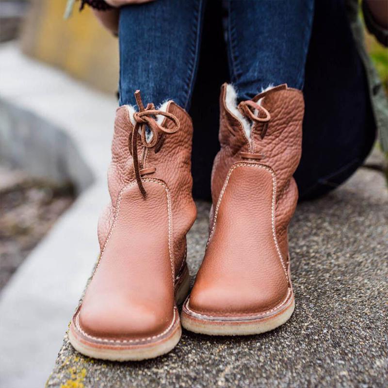 Holilychic Frauen Rund Toe Mittelwadenstiefel