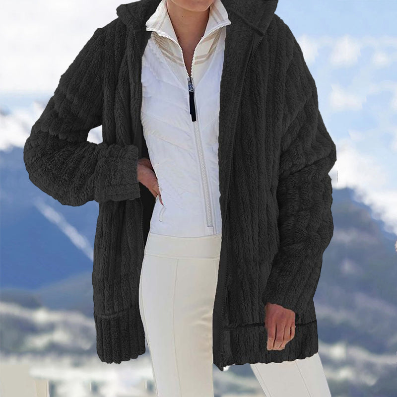 Plüschige einfarbige Reißverschlussjacke