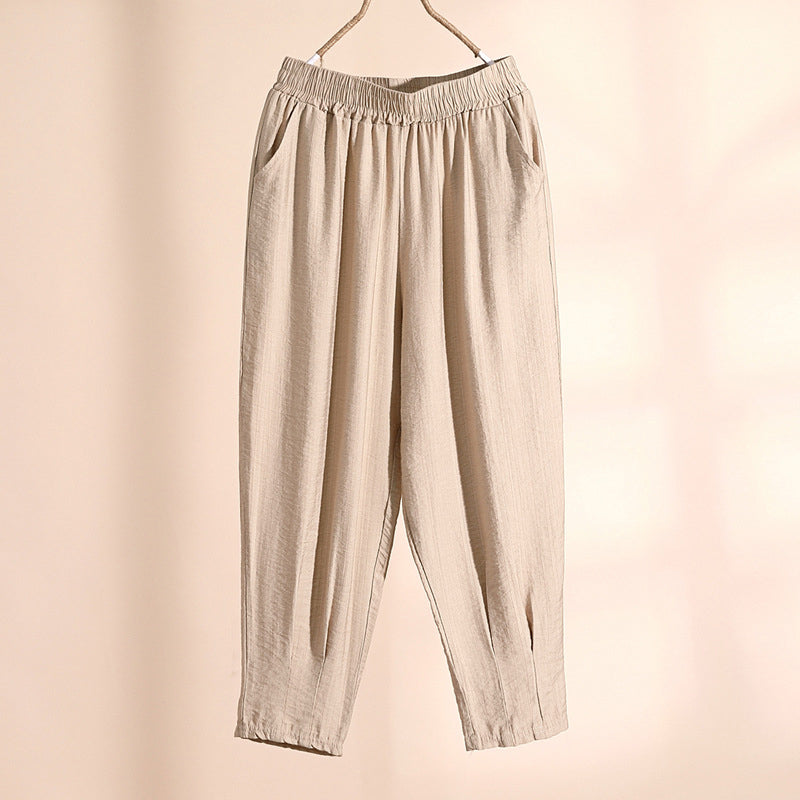 Dünne Einfarbige Freizeithose Mit Elastischer Taille