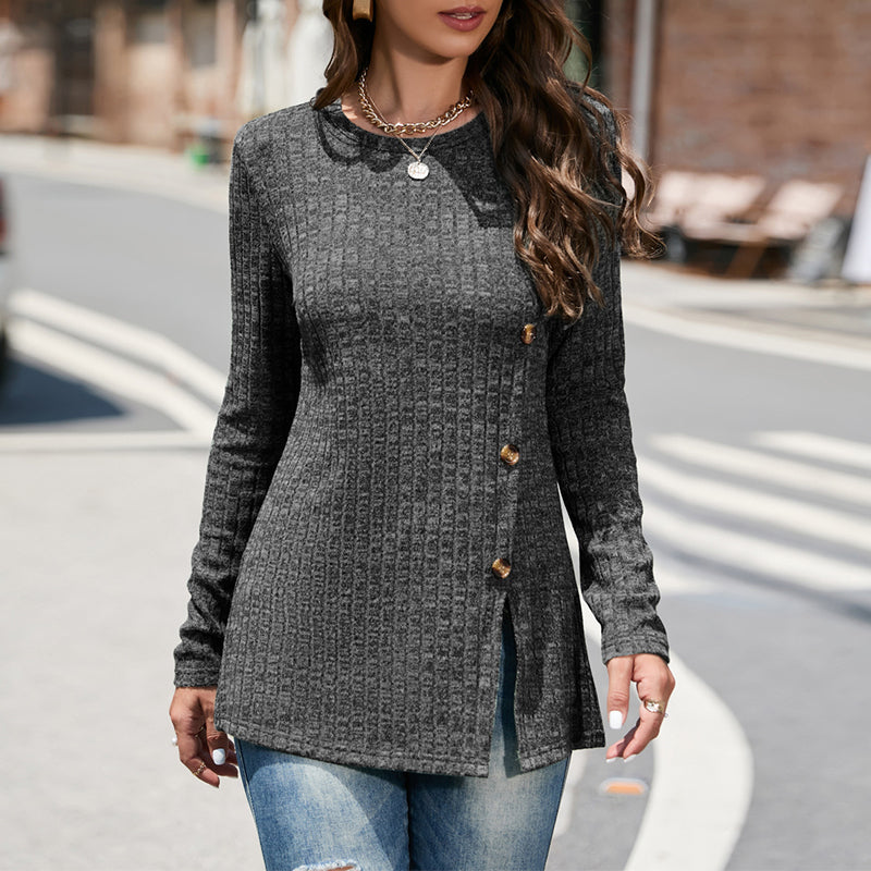 Geschlitzter Strickpullover mit Rundhalsausschnitt für Damen