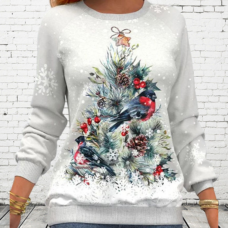 Pullover mit Weihnachtsbaummuster und Schneeflockenprint und langen Ärmeln