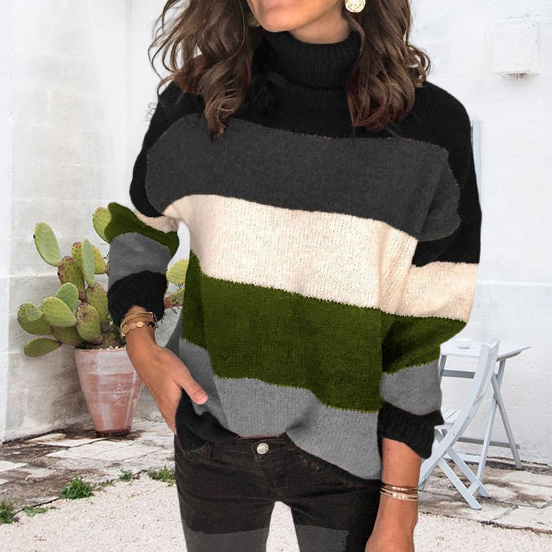 Gestreifter Strickpullover mit Stehkragen