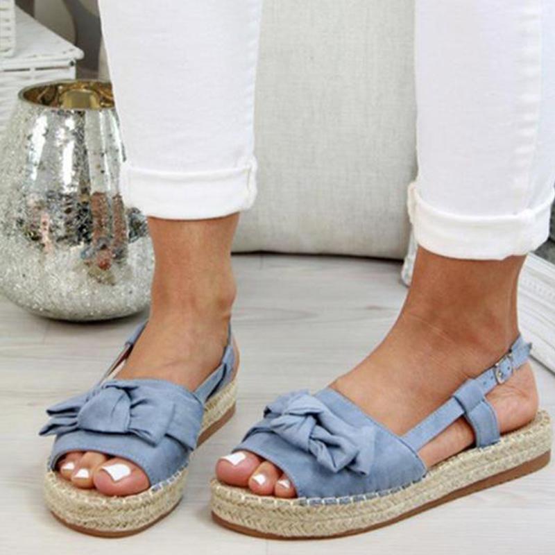 Damen Flache Sandalen mit Schleife