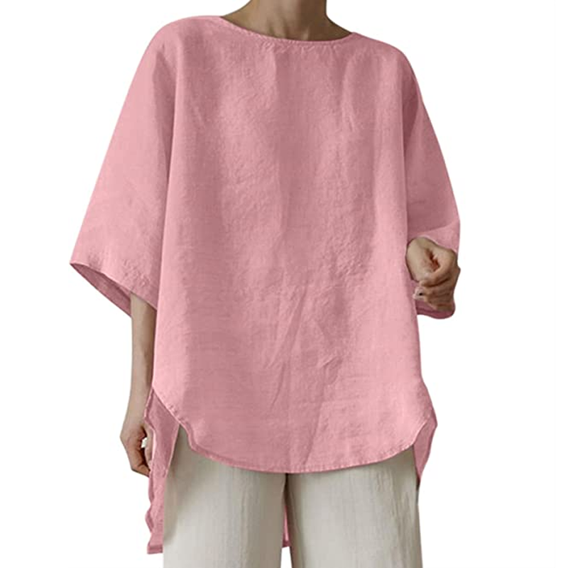 Einfarbiges Lässiges Lockeres Damenhemd mit Rundhalsausschnitt