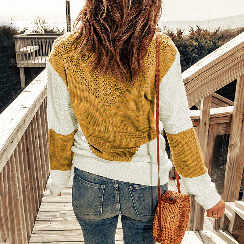 Pullover mit Rundhalsausschnitt und Farbblock