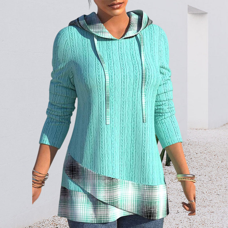 Gestreiftes Strickoberteil mit Kapuze