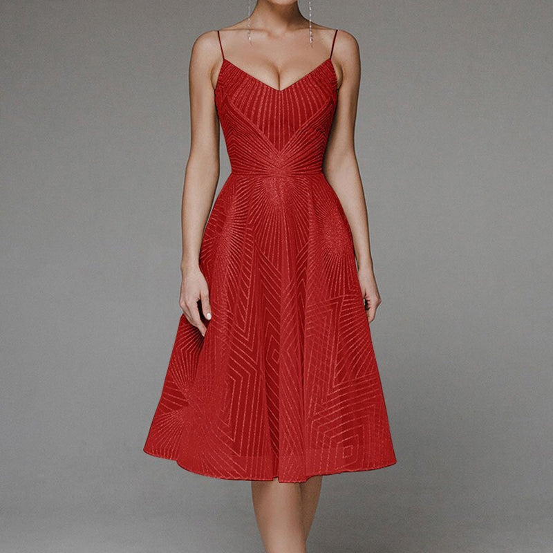 Sexy modisches besticktes ärmelloses Kleid mit V-Ausschnitt