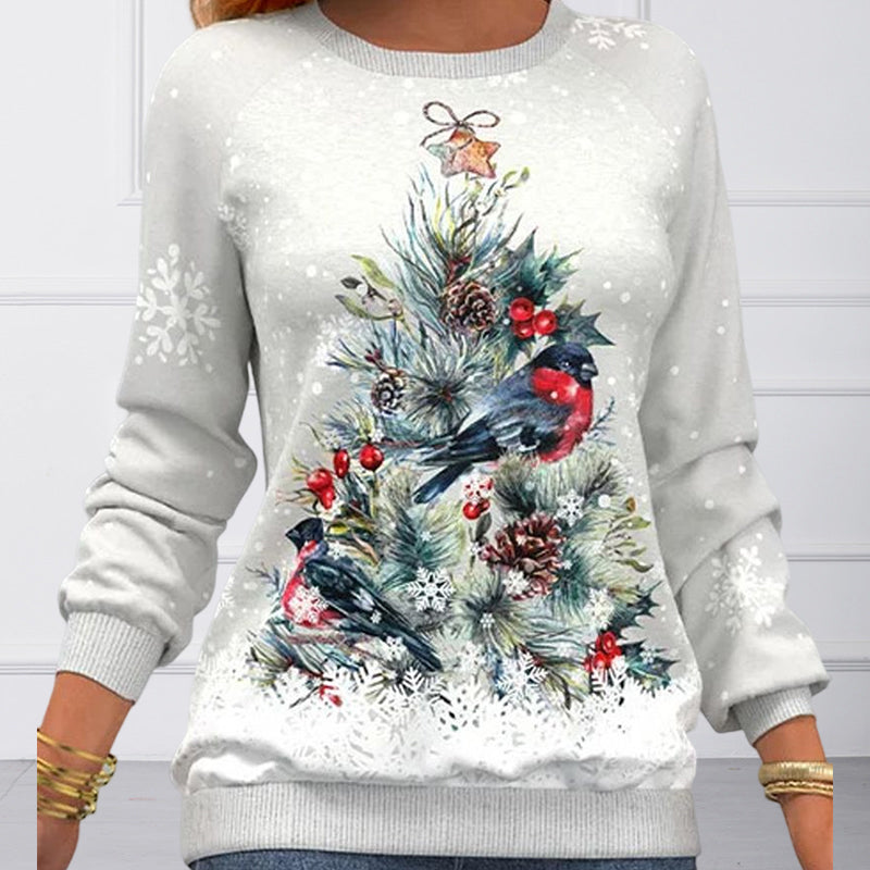 Pullover mit Weihnachtsbaummuster und Schneeflockenprint und langen Ärmeln