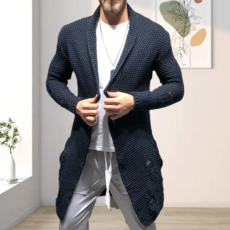 Mittellange Strickjacke mit zerrissenen Ärmeln für Herren