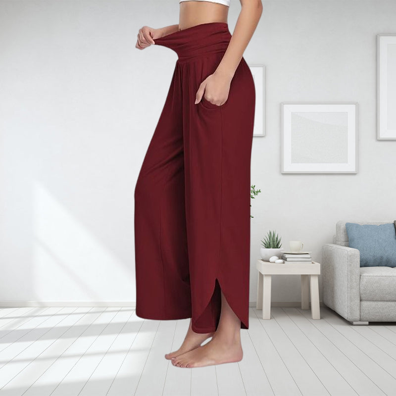 Einfarbige Unregelmäßige Yogahose mit elastischer Taille