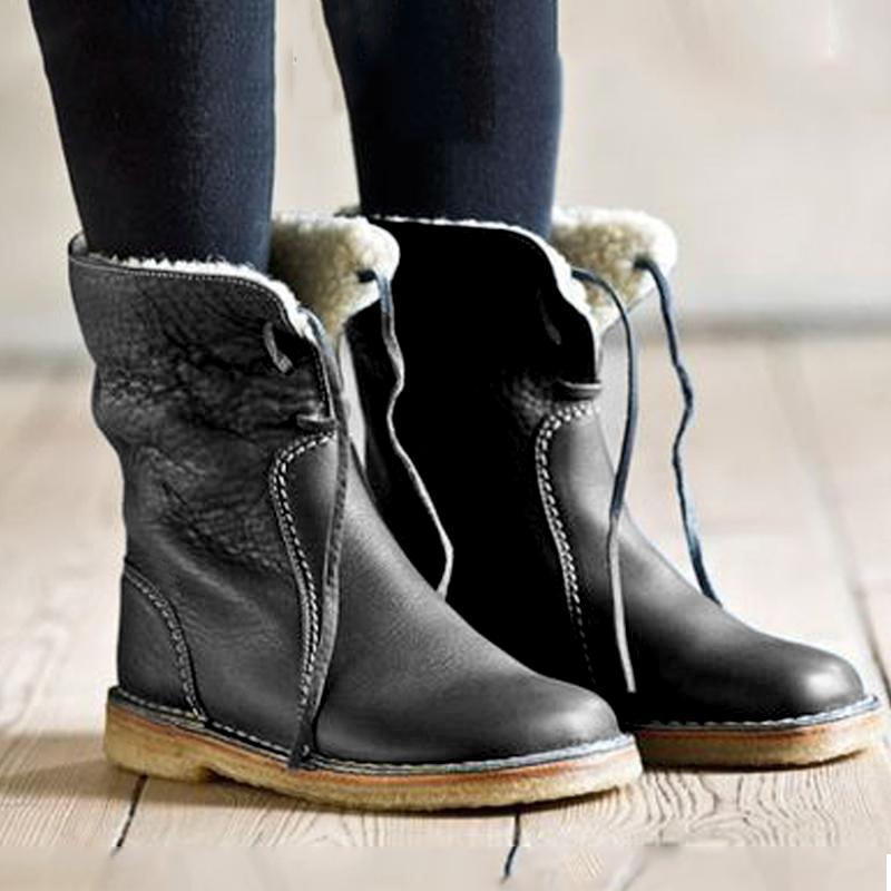 Holilychic Frauen Rund Toe Mittelwadenstiefel