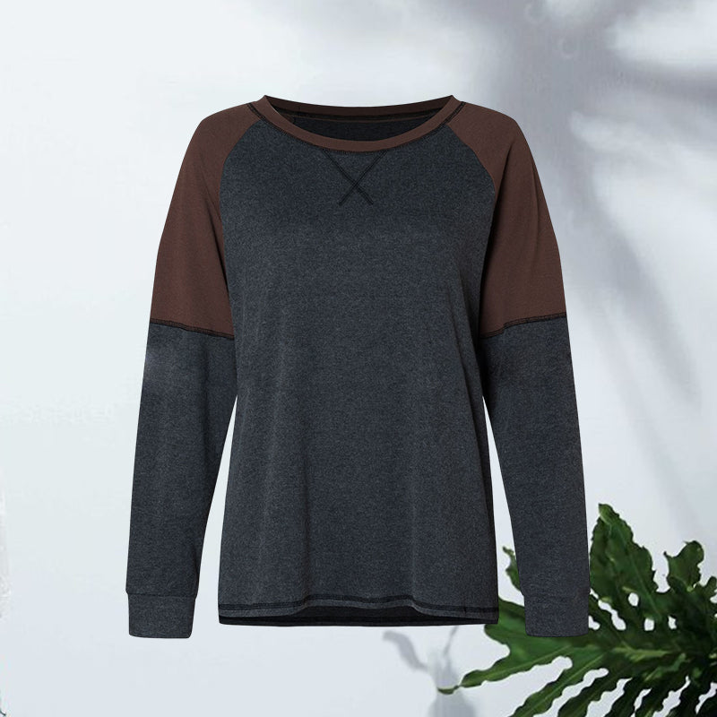 Rundhalsausschnitt langärmeliger Zweifarbiger T-Shirt