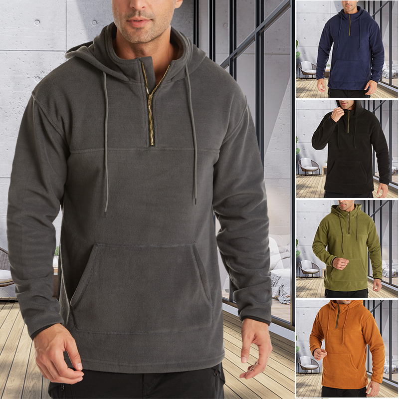 Einfarbiger Fleece-Kapuzenpullover für Herren
