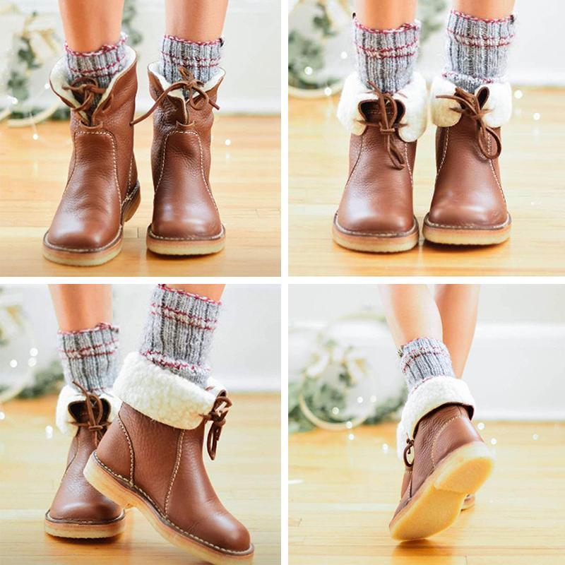 Holilychic Frauen Rund Toe Mittelwadenstiefel