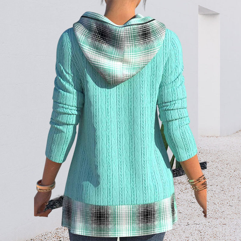 Gestreiftes Strickoberteil mit Kapuze
