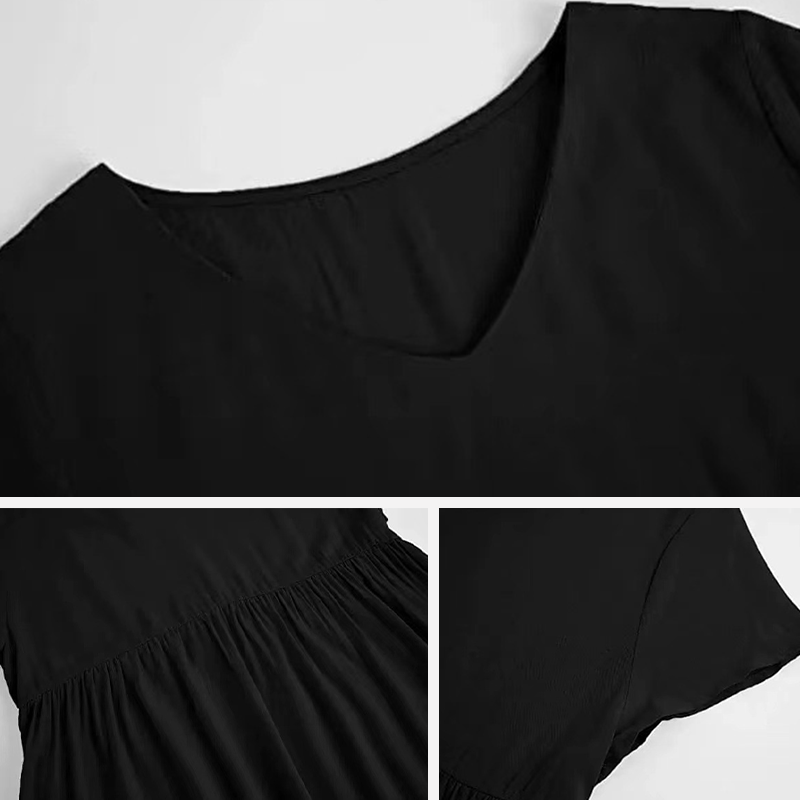 Lässiges Kurzarm-Webkleid mit V-Ausschnitt