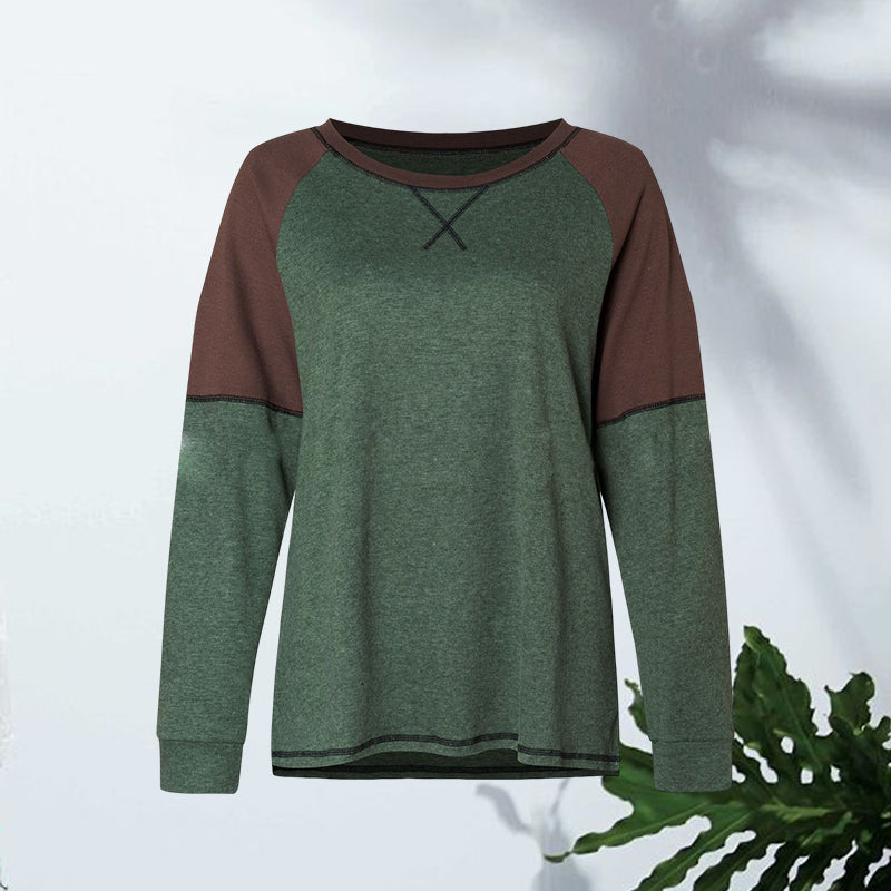 Rundhalsausschnitt langärmeliger Zweifarbiger T-Shirt