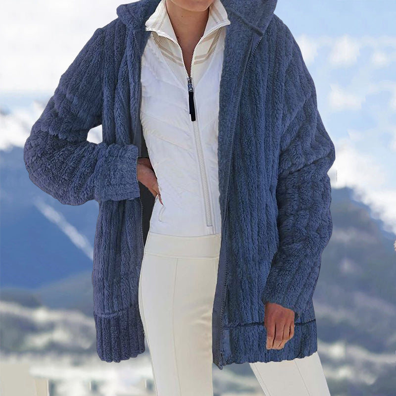 Plüschige einfarbige Reißverschlussjacke