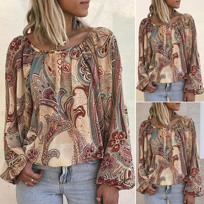 Böhmische Bluse mit bedruckten Ärmeln und Laternen