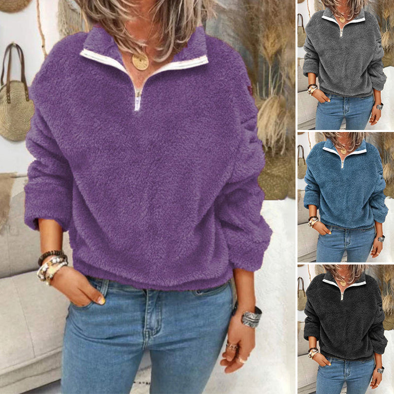 Einfarbige Doppelseitige Fleece-Pulloverjacke