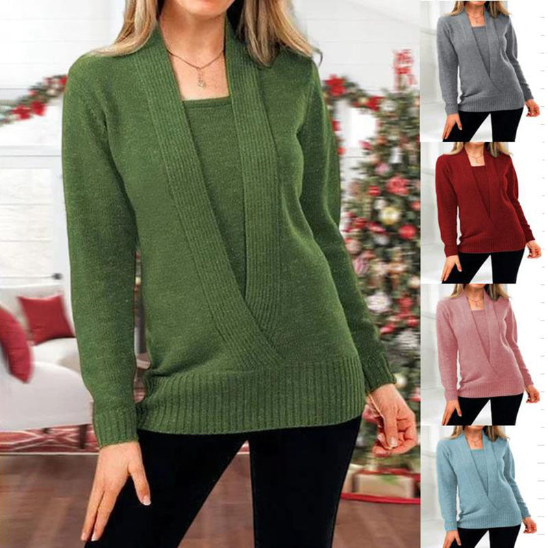 Einfarbiger Pullover für Damen, kurz geschnittener Strickpullover